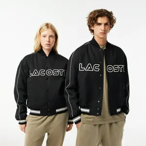 Куртка-бомбер из хлопкового твила Lacoste Unisex с вышивкой, черный, арт. BH3623