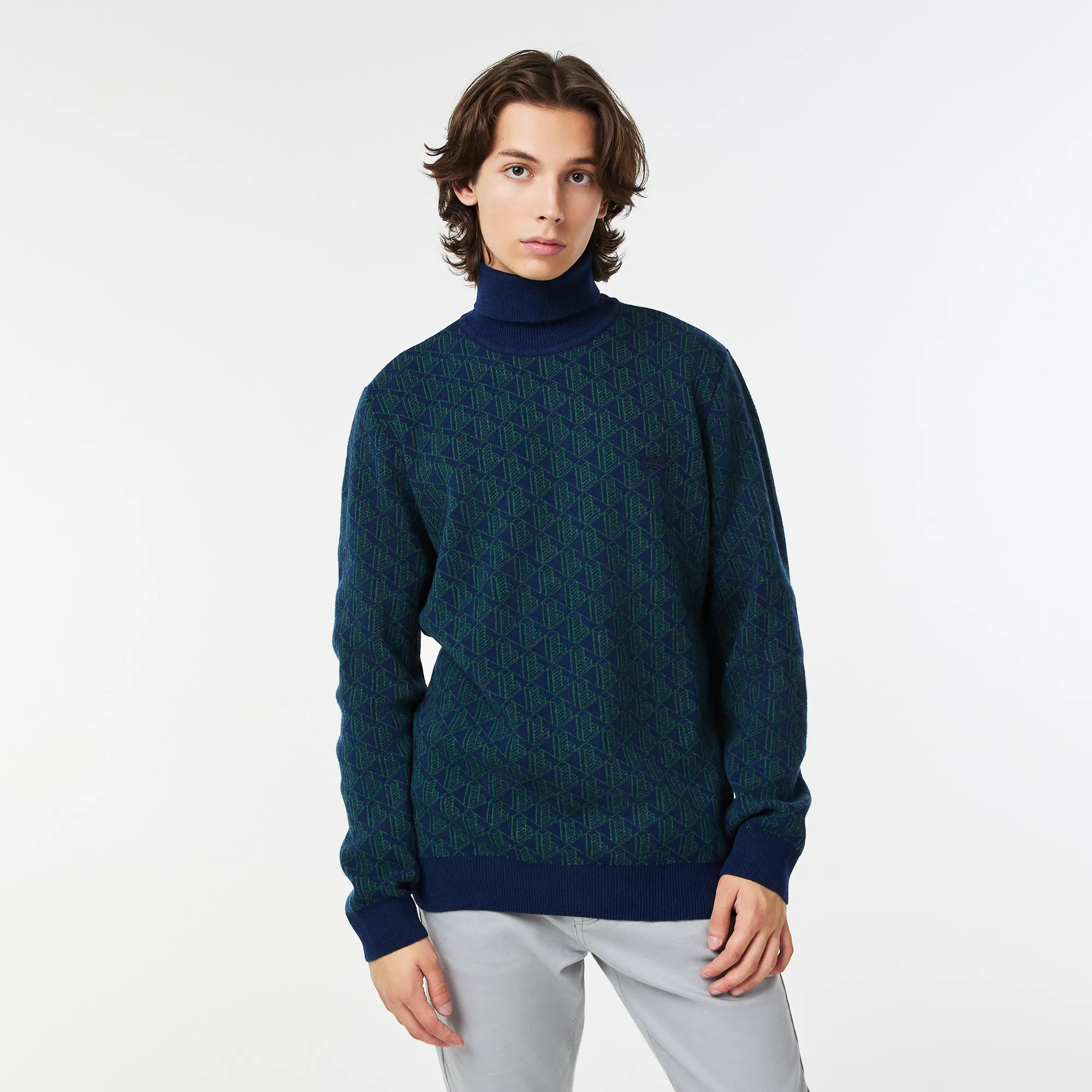 Мужской свитер Lacoste Contrast Collar Monogram, синий, арт. AH2337
