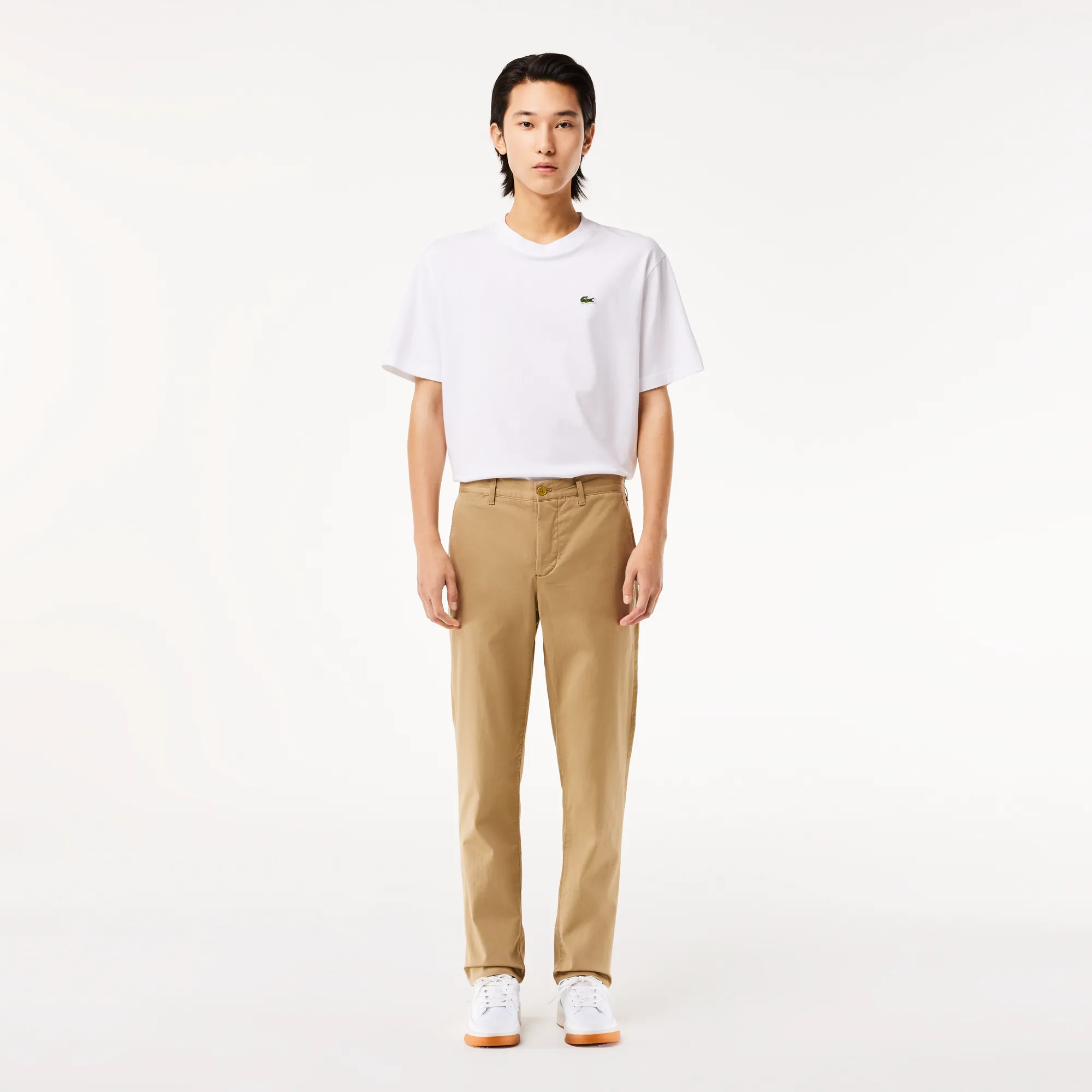 Мужские классические брюки-чинос Lacoste Slim Fit из хлопка, бежевый, арт. HH2661