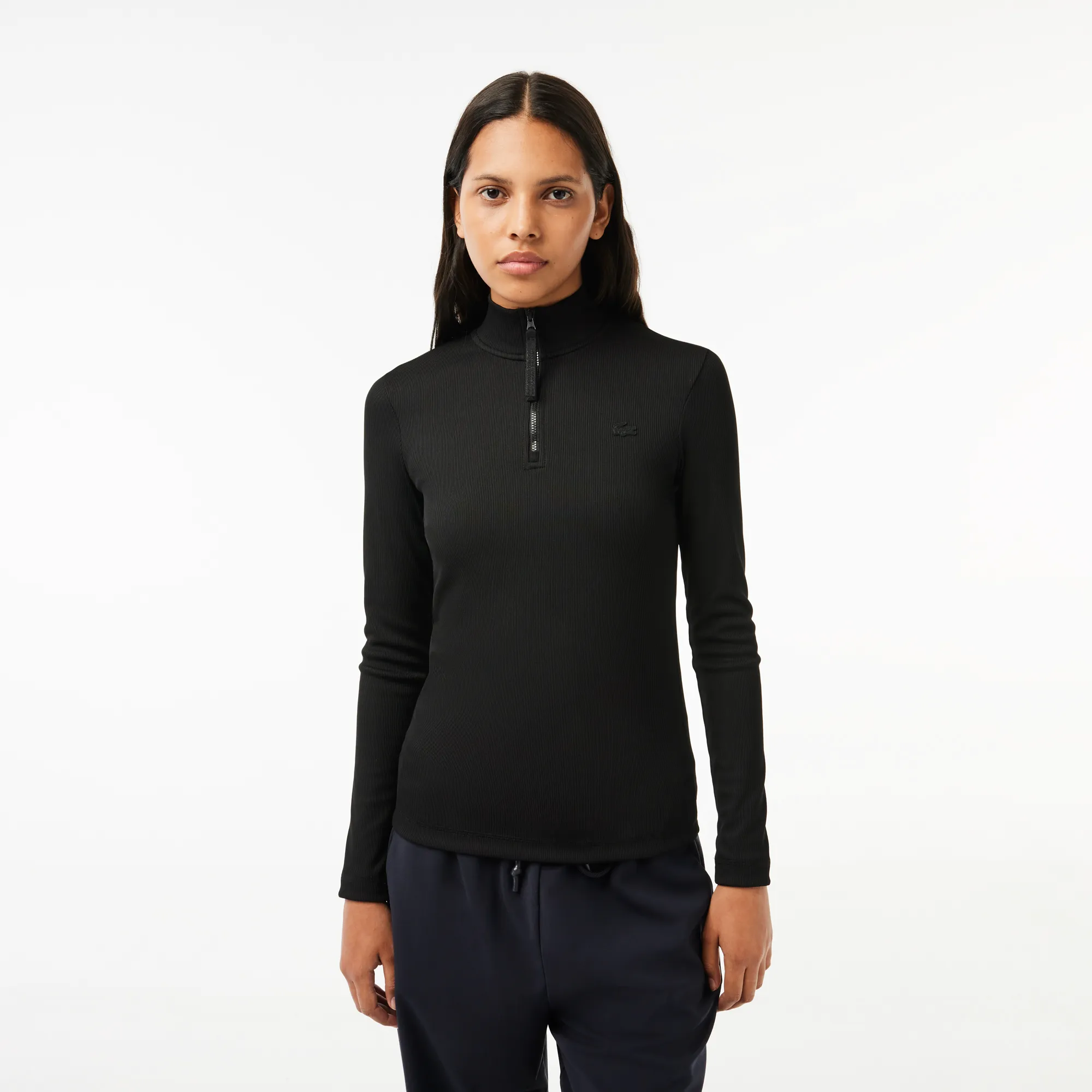 Женское поло Lacoste Slim Fit с длинными рукавами, черный, арт. DF0885