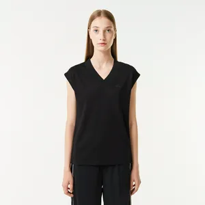 Женская футболка Lacoste Slim Fit с v-образным вырезом, черный, арт. TF0310