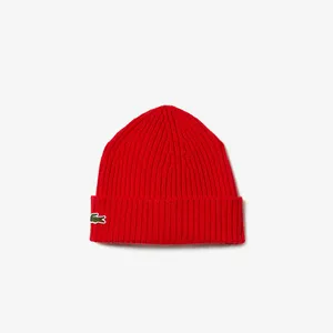 Шерстяная шапка Lacoste Unisex в рубчик, красный, арт. RB0001