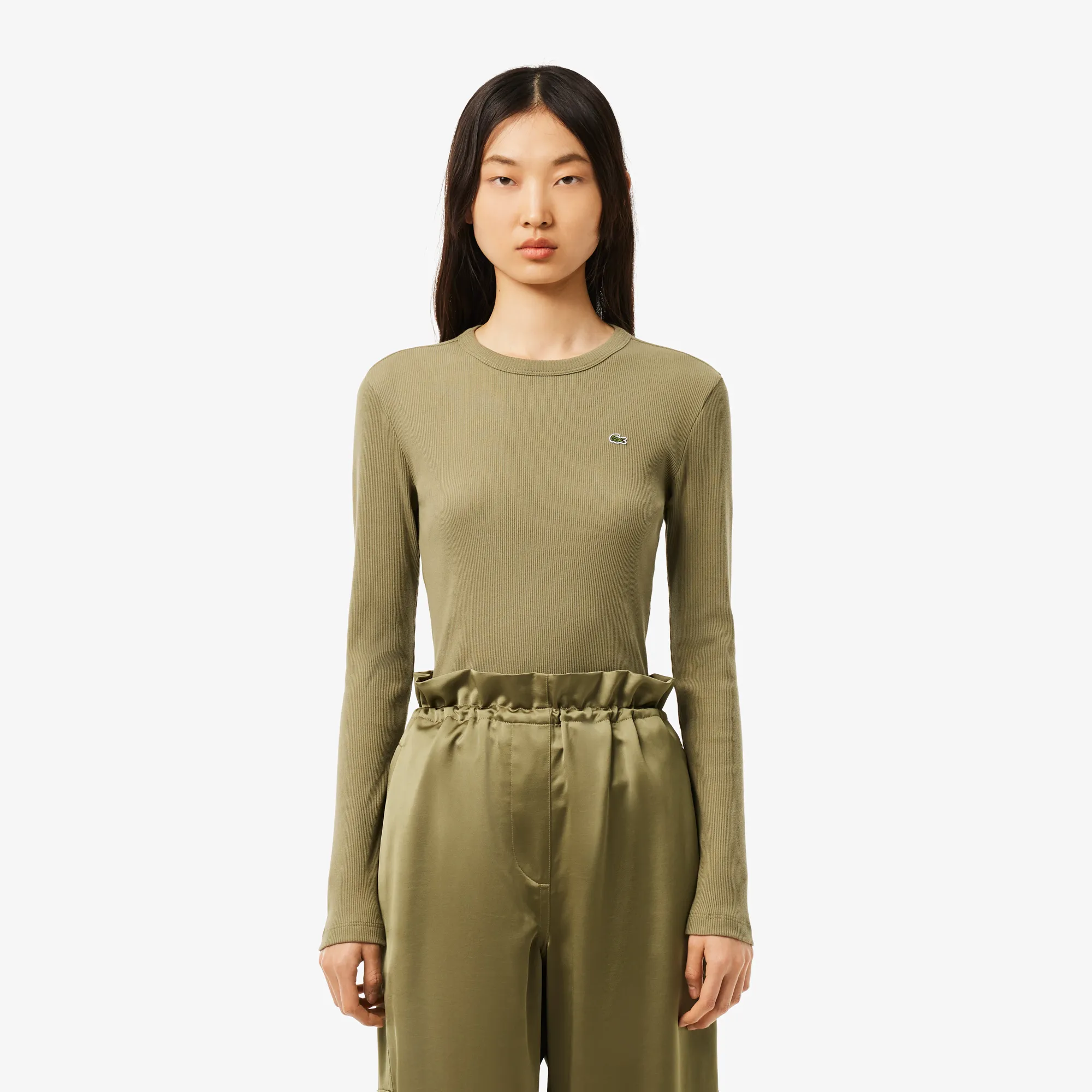 Женская футболка Lacoste Slim Fit с длинными рукавами, хаки, арт. TF1692
