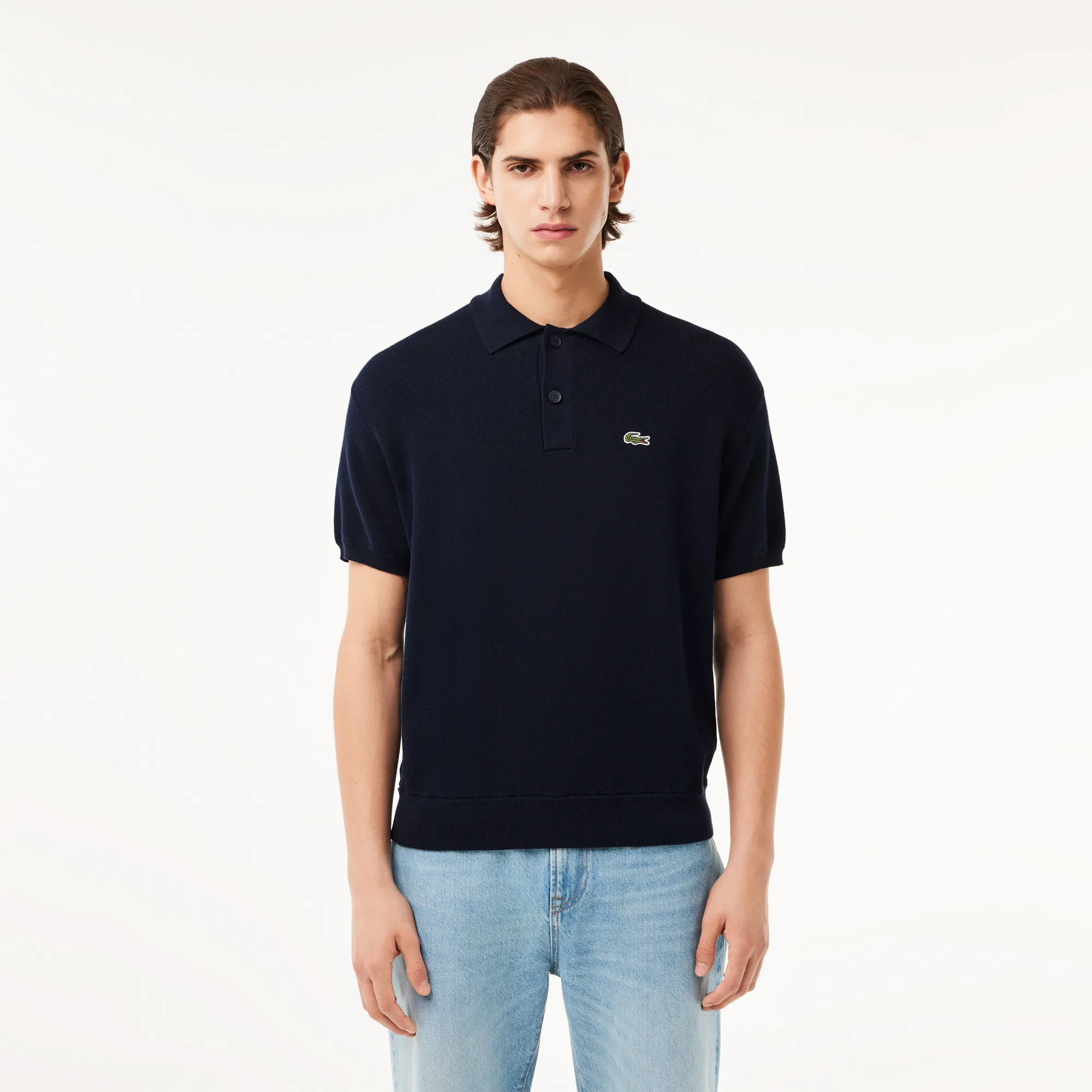 Мужское трикотажное поло Lacoste из органического хлопка, синий, арт. AH7642
