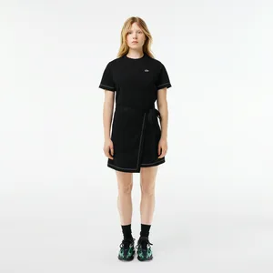 Платье Lacoste оверсайз с поясом и коротким рукавом, черный, арт. EF7268