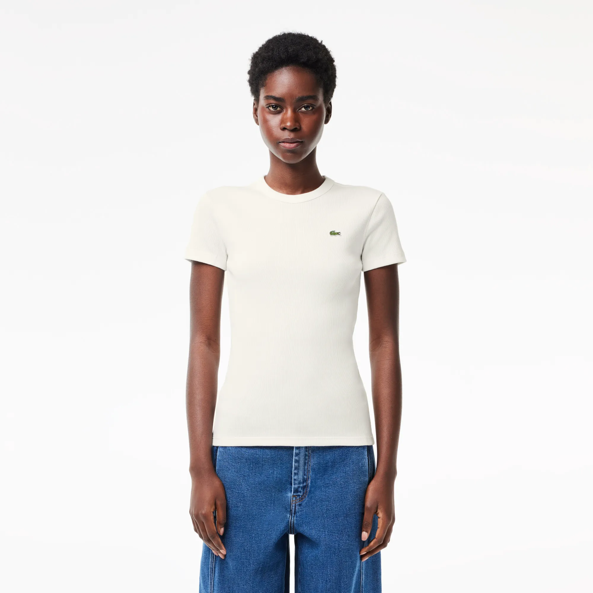 Женская футболка Lacoste Slim Fit из хлопка в рубчик, белый, арт. TF5538