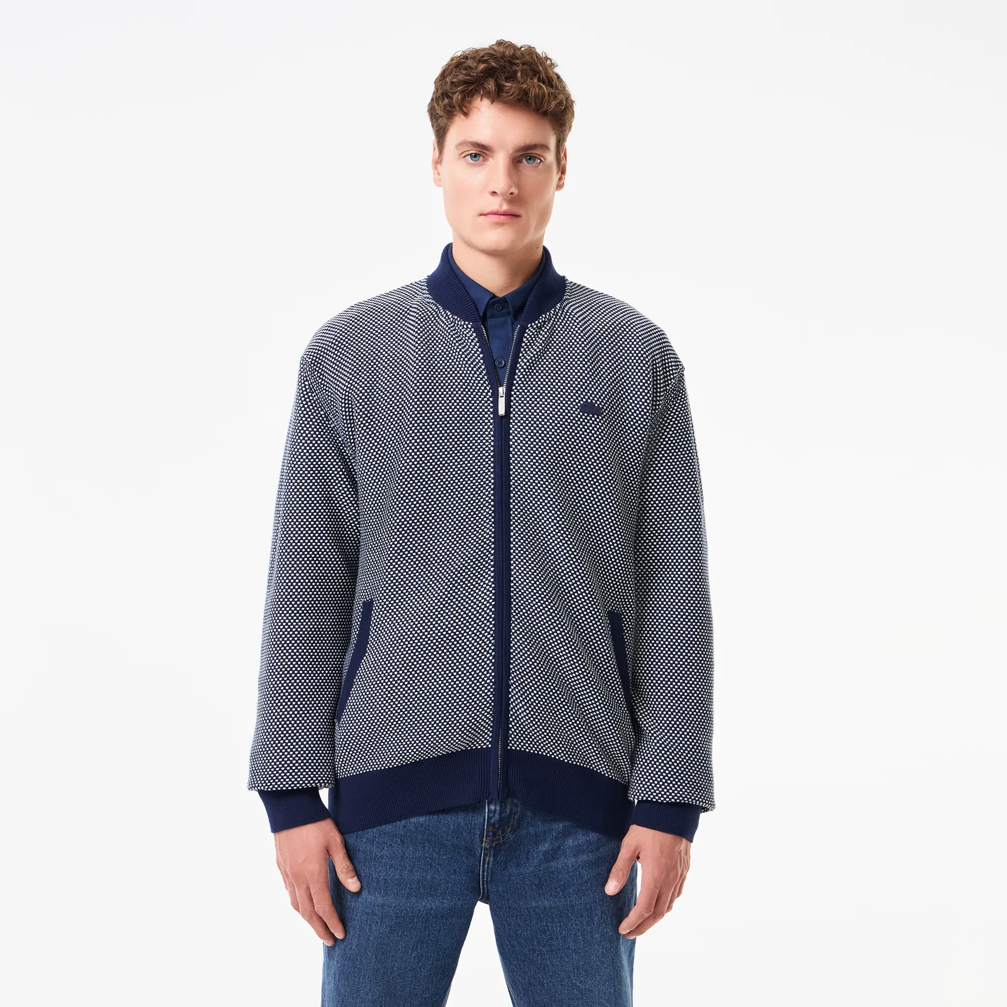 Мужской хлопковый кардиган Lacoste на молнии, синий, арт. AH2511
