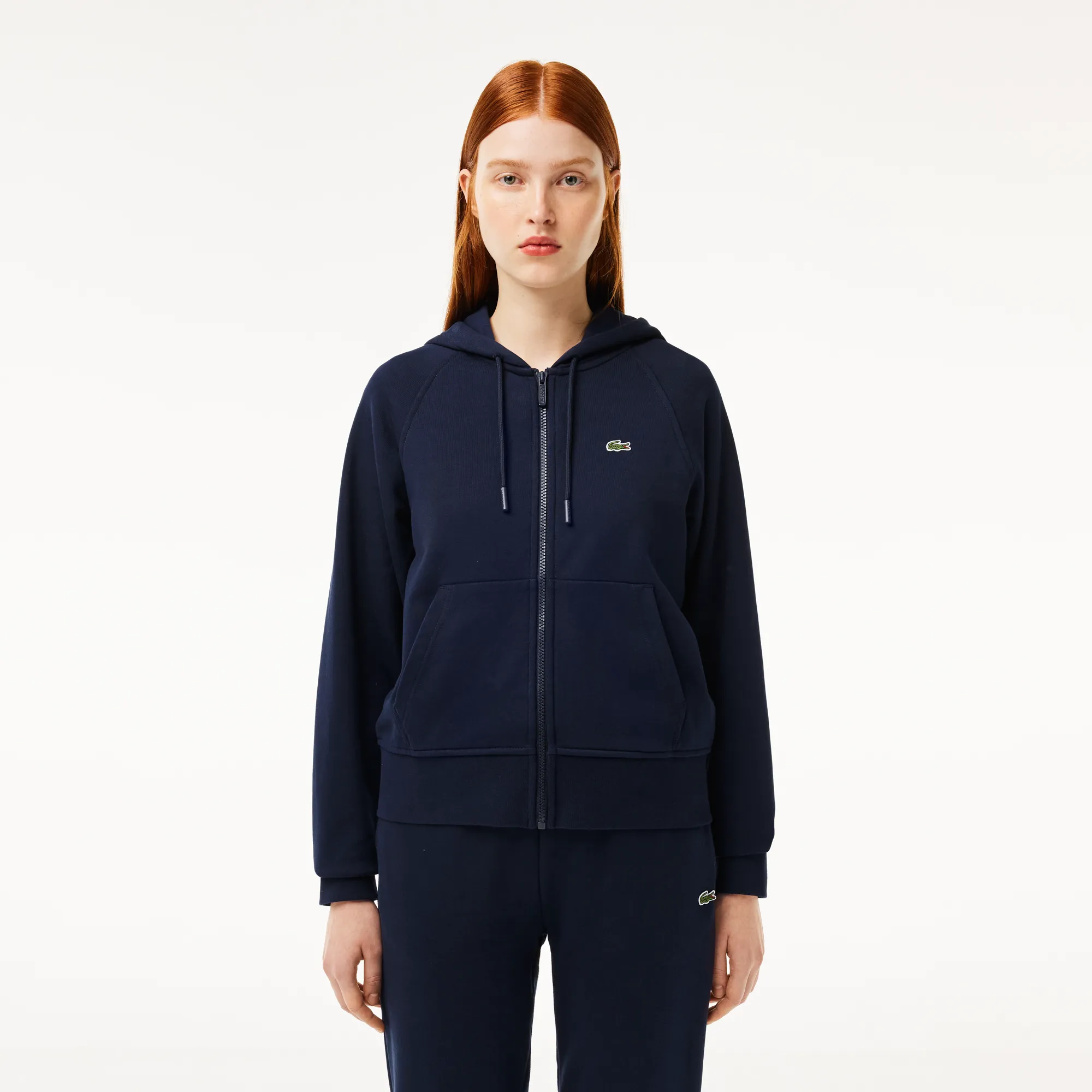 Женская флисовая толстовка Lacoste с капюшоном на молнии, синий, арт. SF9213