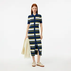 Женское трикотажное платье Lacoste в полоску, синий, арт. EF2554