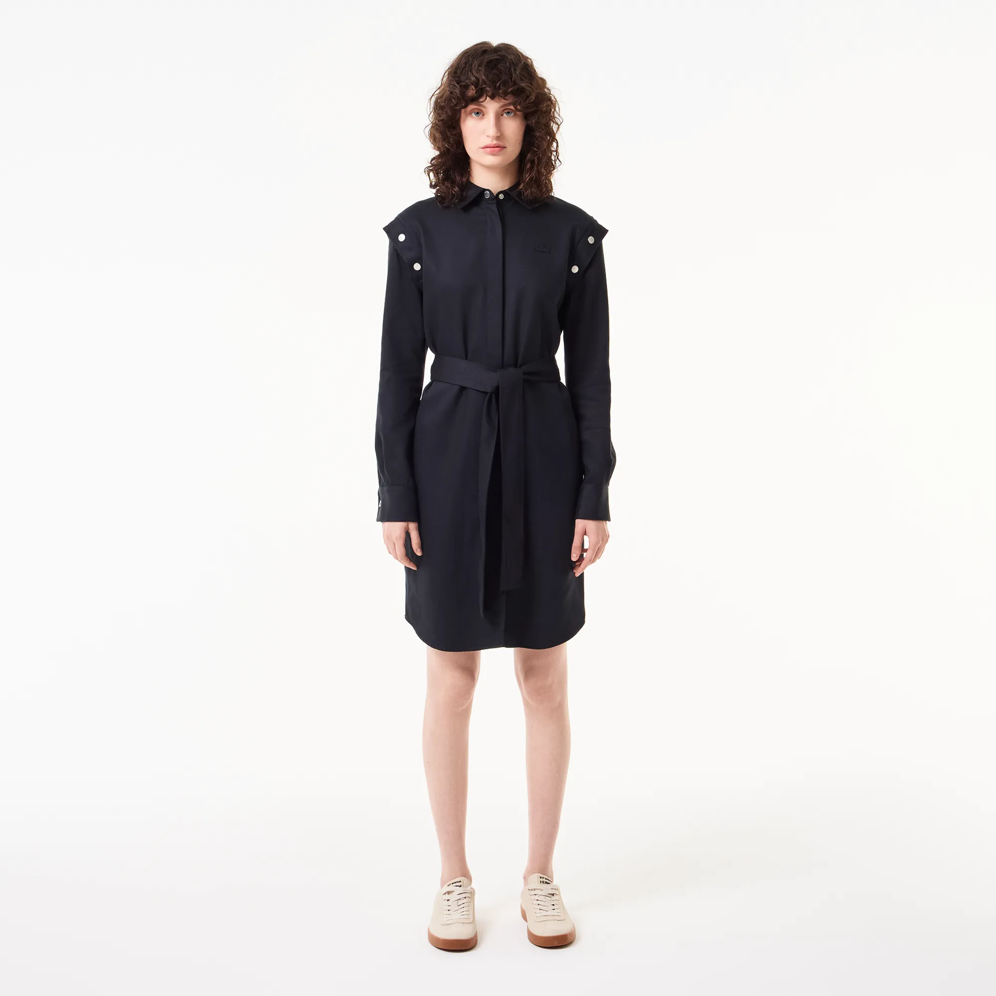 Платье Lacoste Relaxed Fit с поясом и длинным рукавом, черный, арт. EF2513R