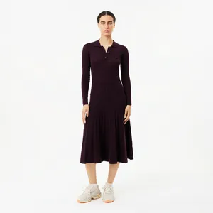 Женское шерстяное платье Lacoste с длинными рукавами, бордовый, арт. EF2612