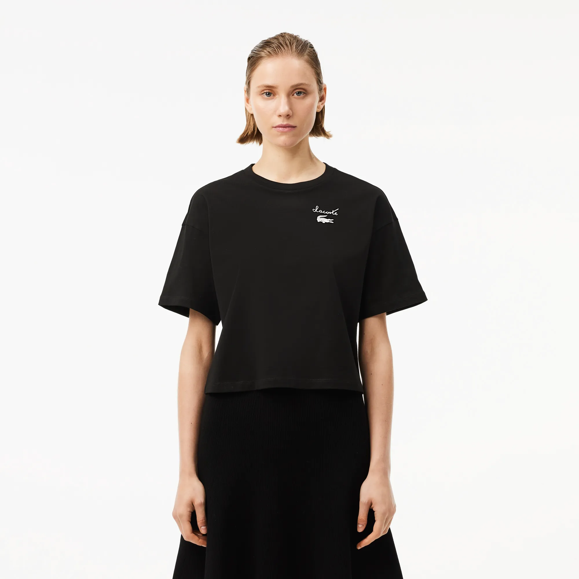 Женская футболка Lacoste из хлопка, черный, арт. TF2523