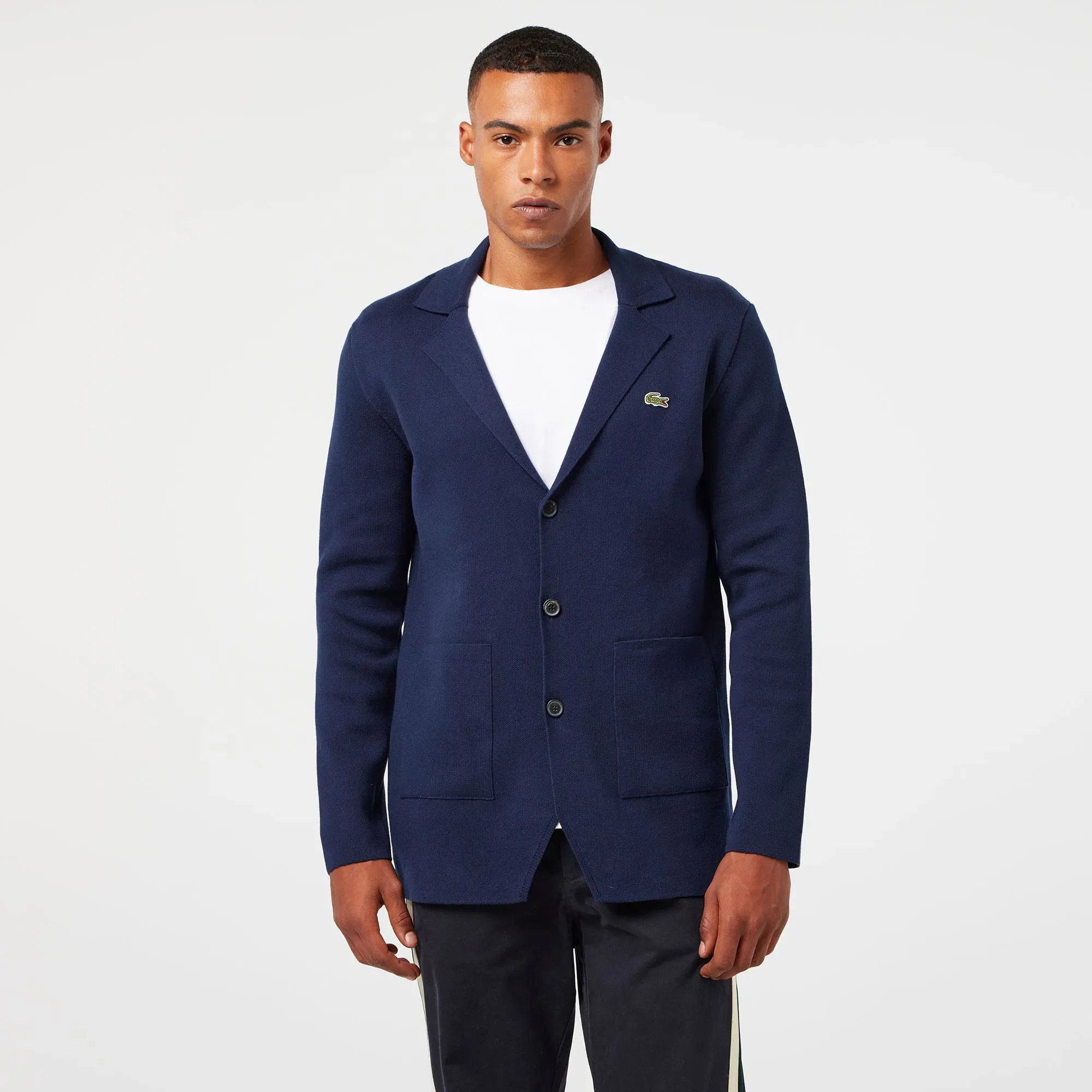 Мужской хлопковый кардиган Lacoste на пуговицах, синий, арт. AH2520