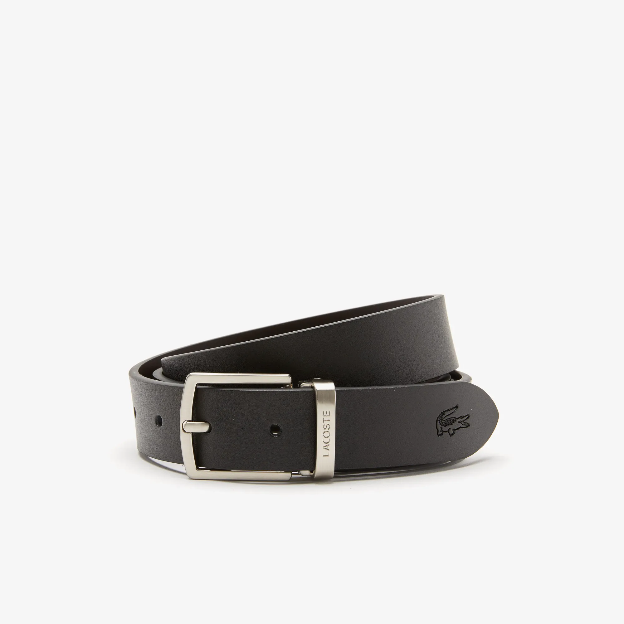 Подарочный набор Lacoste: гладкий кожаный ремень и 2 пряжки, черный, арт. RC4060