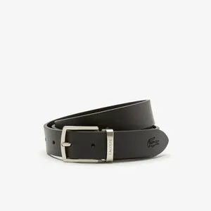 Подарочный набор Lacoste: гладкий кожаный ремень и 2 пряжки, черный, арт. RC4060
