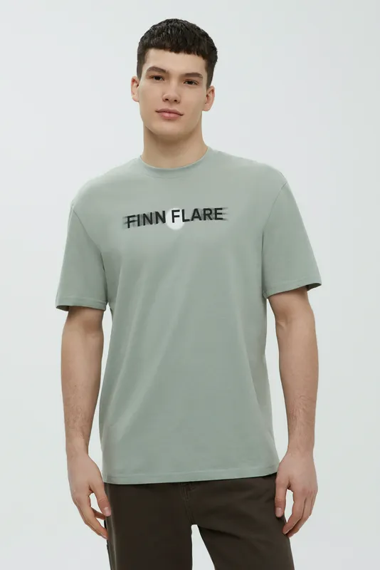 Футболка Finn Flare с принтом из хлопка, зеленый, арт. FBF21066