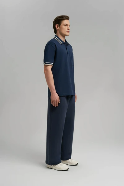 Поло FINN FLARE Comfort Fit из хлопка пике, синий, арт. FBG21045